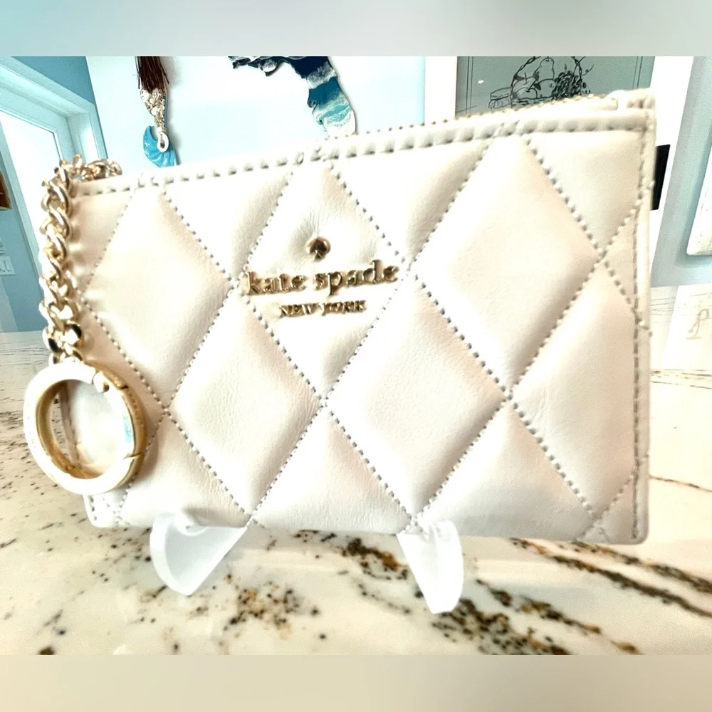 Kate spade quilted smooth leather Card Holder/Key Ring Carey White